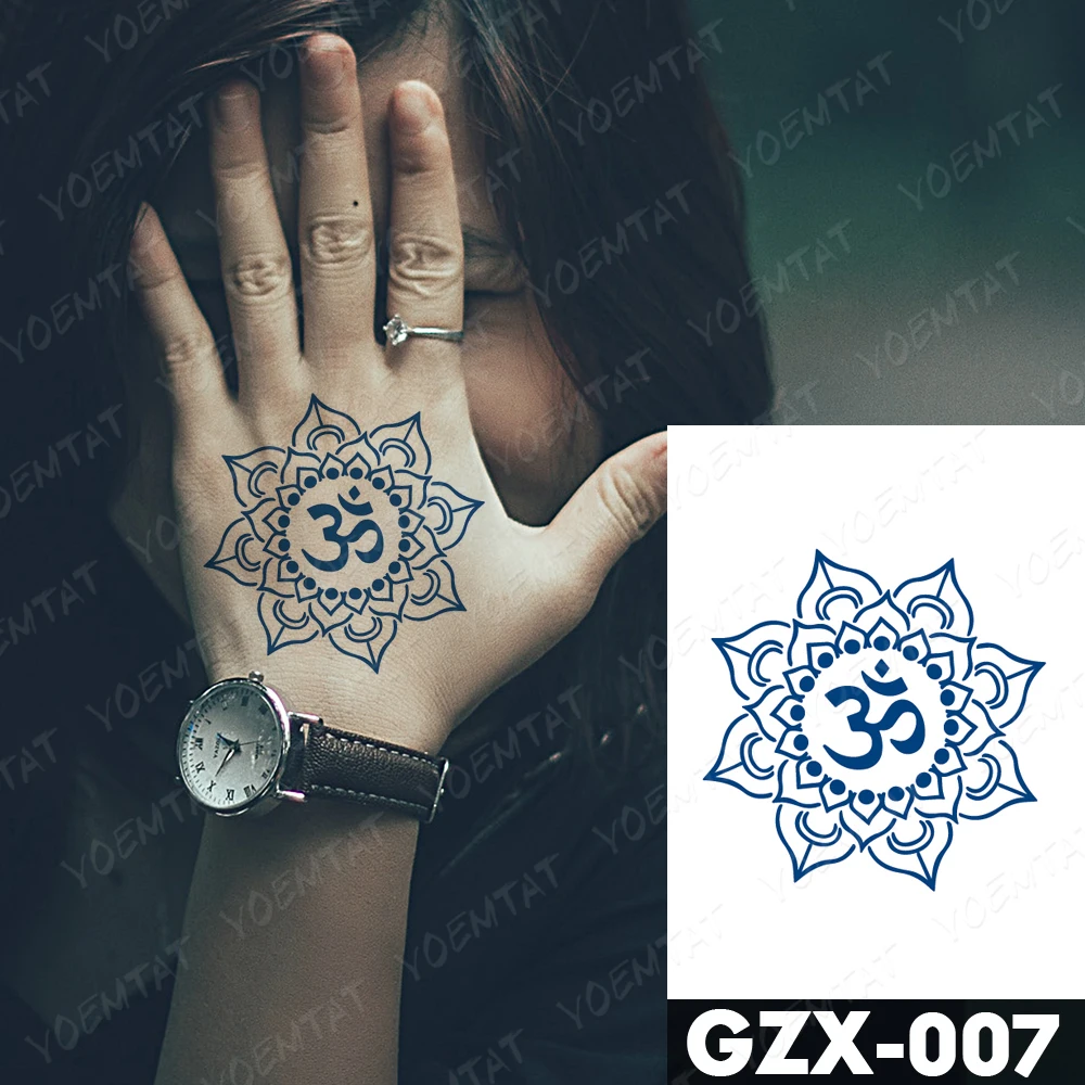 Juice Ink Lasting Waterproof Temporary Tattoo Sticker Yoga Sanskrit Totem Lotus Tattoos Manjusaka Body Art Arm Fake Tatoo Women