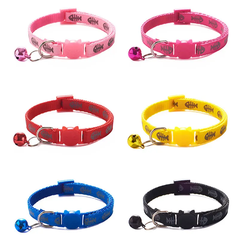 Adjustable Cat Collar Cute fashion Print Breakaway Nylon Pet Puppy Dog Kitten Cat Collar with Bells 19-32cm 1.0cm Drop Shipping