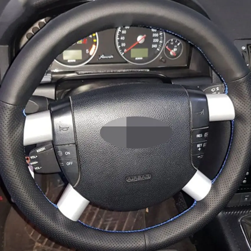 DIY Black Artificial Leather Hand-stitched Car Steering Wheel Cover Wrap for Ford Mondeo Mk3 2002 2003 2004 2005 2006