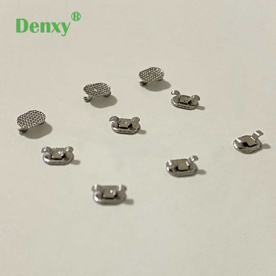 High Quality Denxy Ovoid Shape Bondable Orthodontic Lingual Button with Cleat Dental Double Wing Mesh Base Orthodontic Bracket