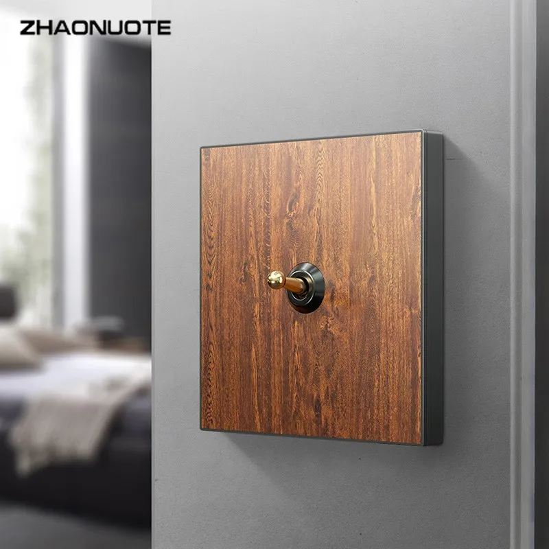 Imitation Wood Grain 1-4 Gang 2 Way Brass Toggle Switch Vintage 86 Concealed Household Wall Light Retro Switch USB Socket Panel