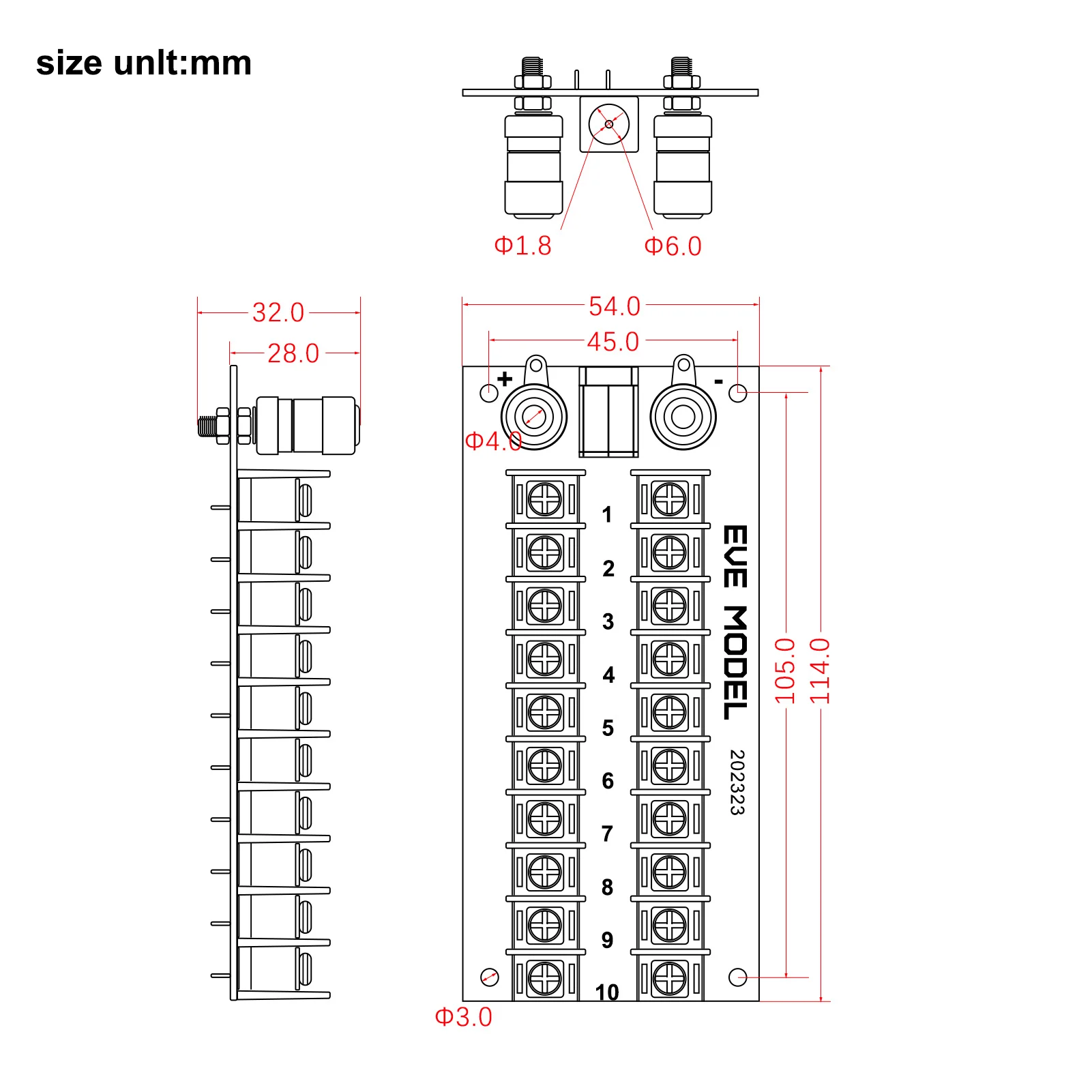 1 Unit Power Distribution Board 3 Inputs 2 x 10 Outputs for DC AC Voltage PCB005