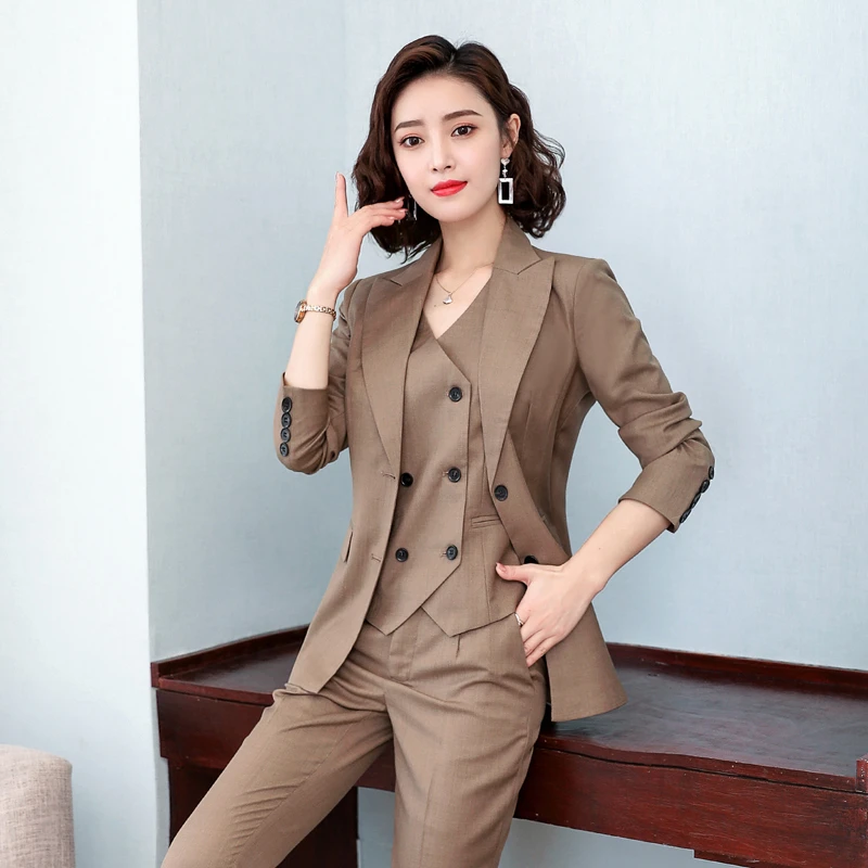 Formal OL Styles Women Business Suits Autumn Winter Professional Office Work Wear Pantsuits Ladies Interview Blazers Khaki