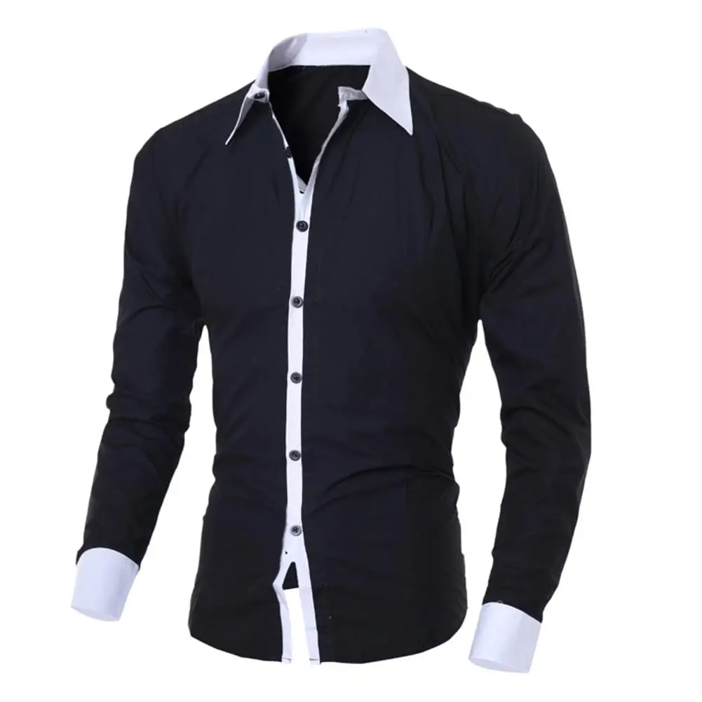Men\'s Long Sleeved Color Block Cuff Slim Shirt Chest Pocket suit shirts Casual Button turn Down collar business Shirts