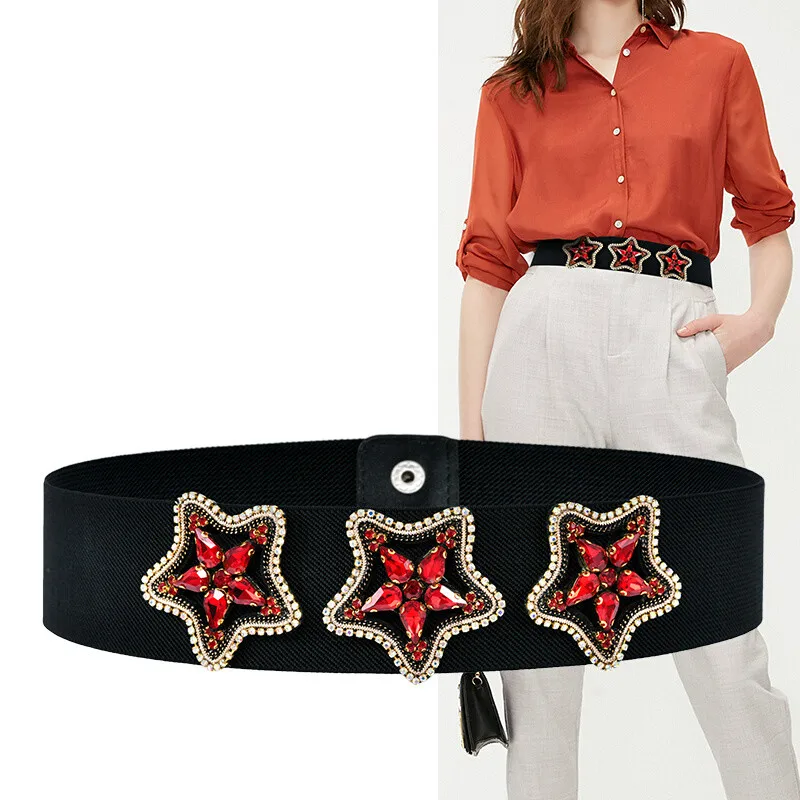 

H3496 Women Wide Elastic Waist Belt Pentagonal Star Diamond Decoration Luxury 5cm Width Waist Seal Top Grade Fashion Waistband