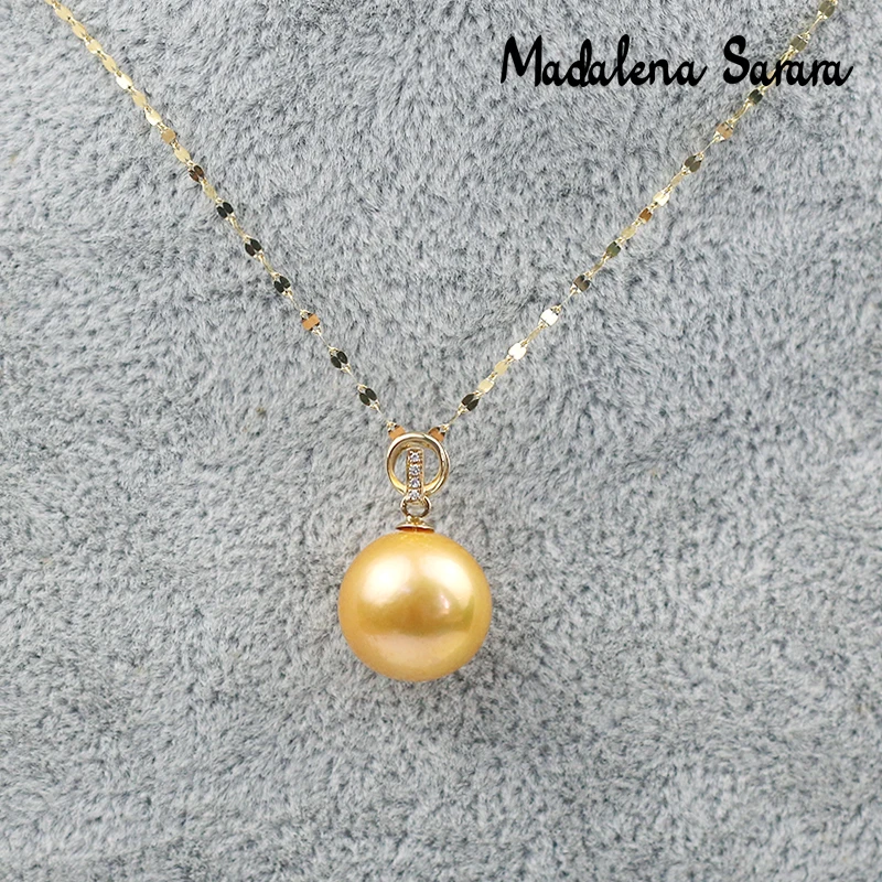 

MADALENA SARARA 10-11mm AAA Natural Yellow Southsea Gold Pearl 18K Pendant Women Necklace Au750 Made Diamond Inlaid