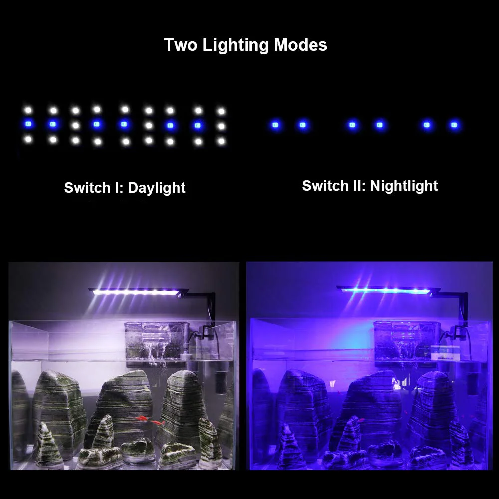 Clip-on Aquarium LED Lighting with Adjustable Bracket for Fish Tank, Water Plants, Marine Reef Light Lamp, Blue and White
