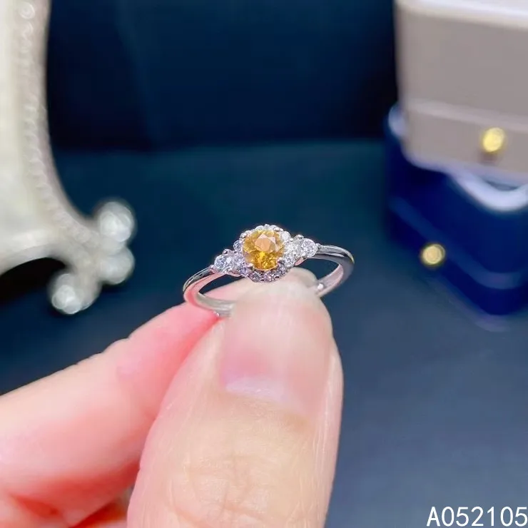 

KJJEAXCMY fine jewelry 925 sterling silver inlaid Natural citrine women fresh small round OL style adjustable gem ring support d