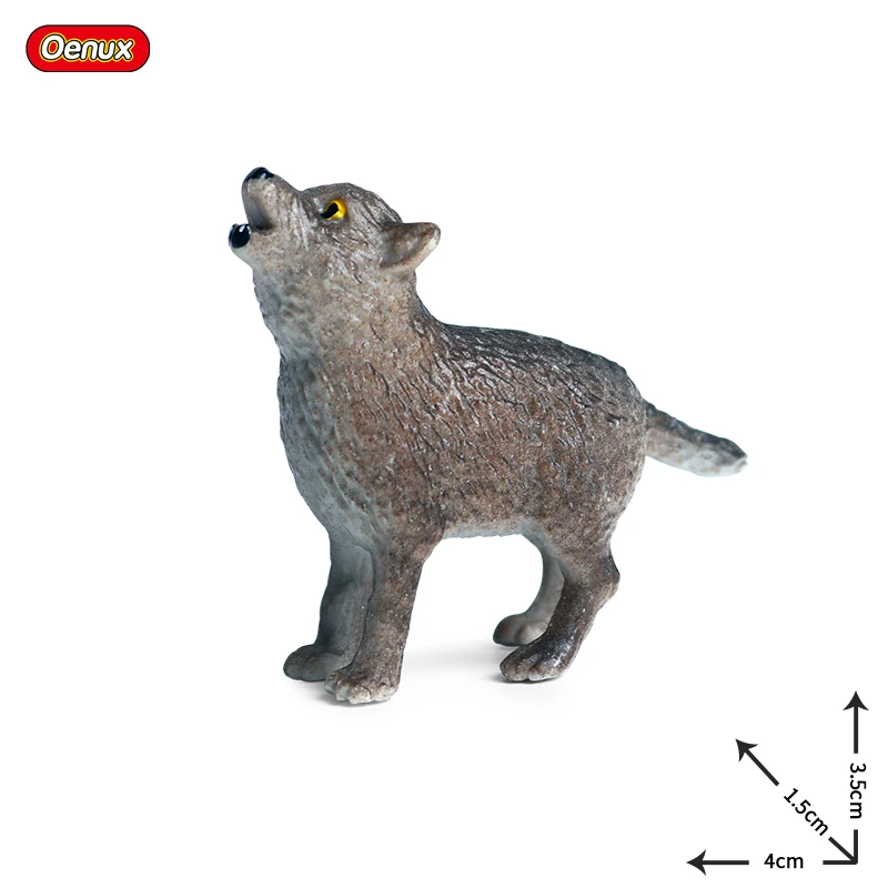 Oenux Original Wild Beast Animals Gray Wolf Simulation Baby Wolves Action Figures Collection Lifelike PVC High Quality Model Toy