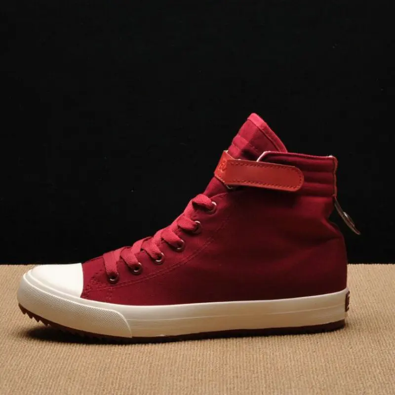 Fashion New Men Light Breathable Canvas Casual All Black white  Red High top Solid Color Sneakers Shoes flats 445