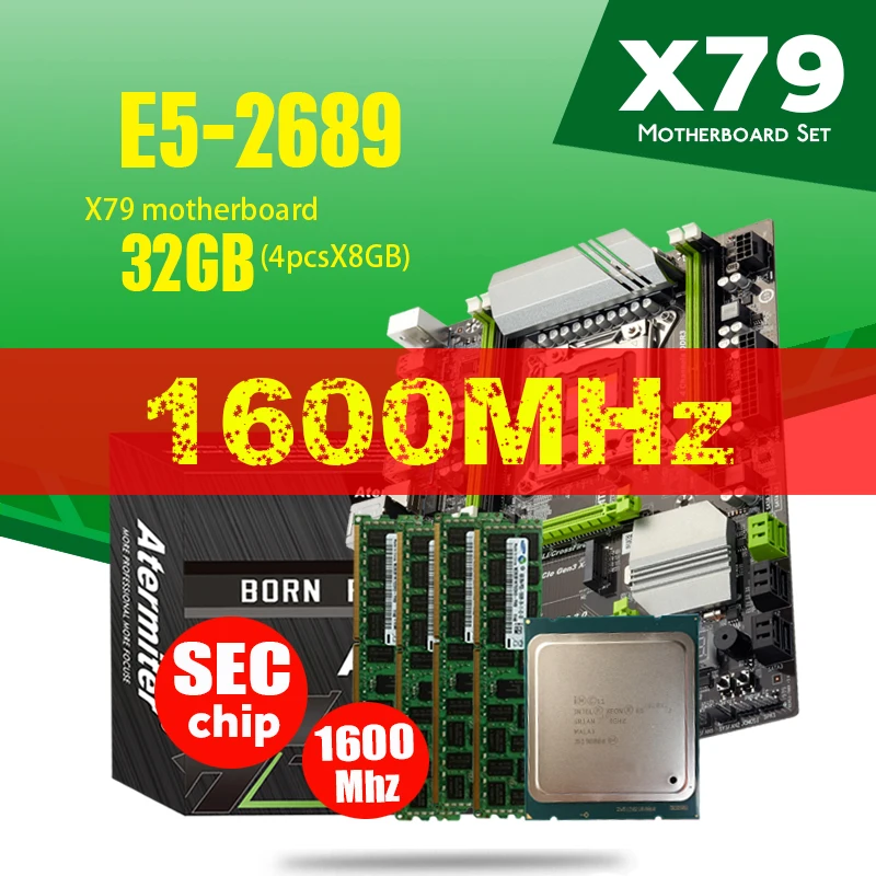 اذهب! Atermiter X79T X79 Turbo اللوحة LGA2011 ATX Combos E5 2689 CPU 4 قطعة x 8 جيجابايت = 32 جيجابايت DDR3 RAM 1600 ميجا هرتز PC3 12800R PCI-E