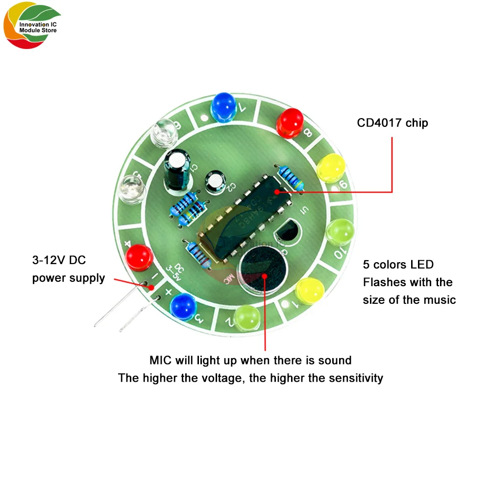 CD4017 Colorful Sound Control Rotating LED Light Lucky Turntable Water Lamp Kit Electronic Welding Assembly DIY Training Parts