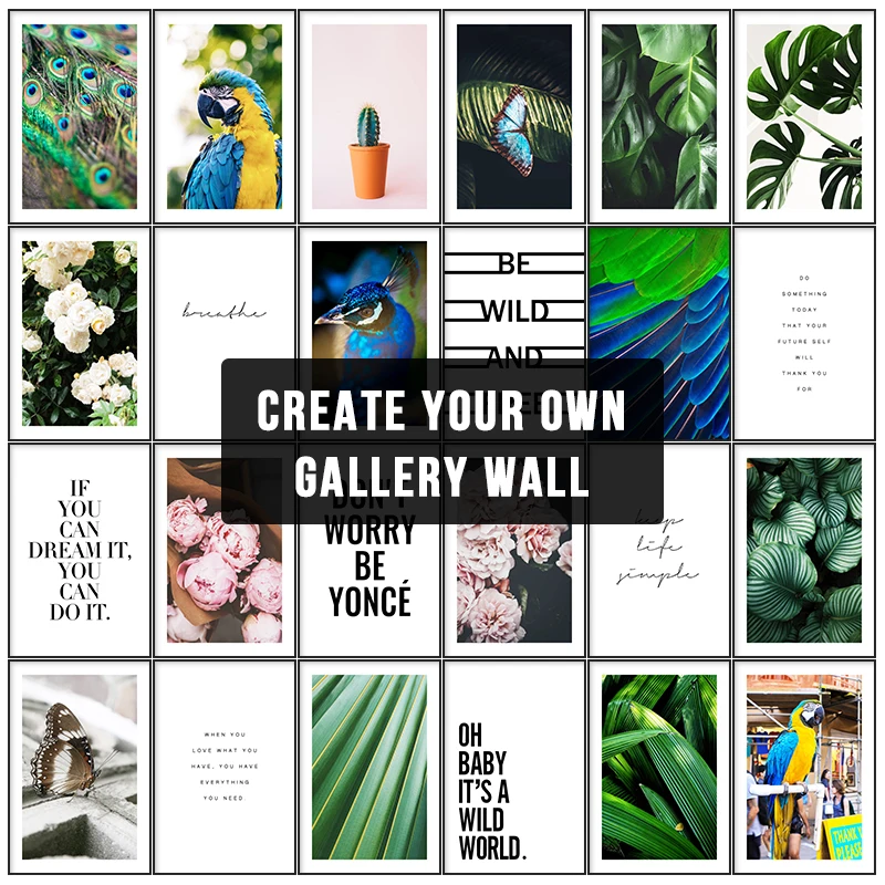 Nordic Poster Vintage Animal Parrot Feather Text Floral Leaves Modern Art Wall Prints Canvas Unframed Farmhouse Decor