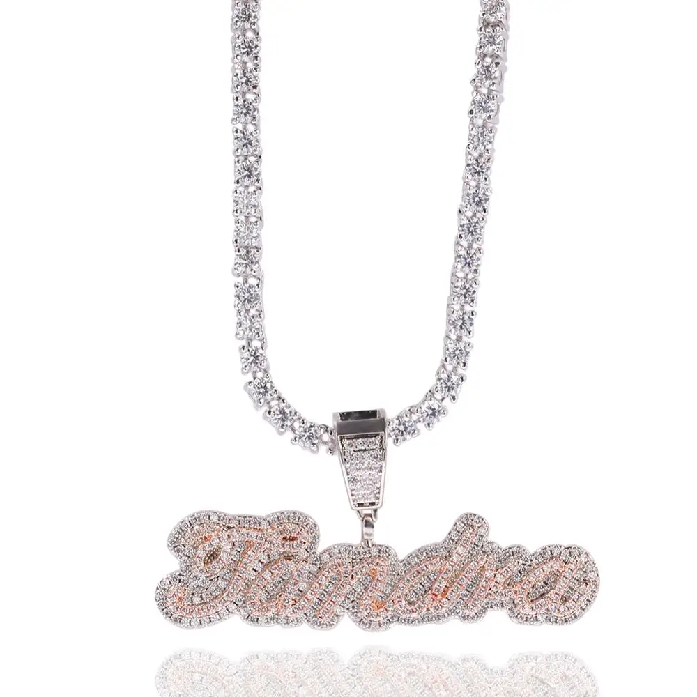 Uwin Custom Cursive Letters Edwardian Script Name Necklace Full Iced Cubic Zirconia Jewelry DIY Hiphop Name Pendants for Gifts