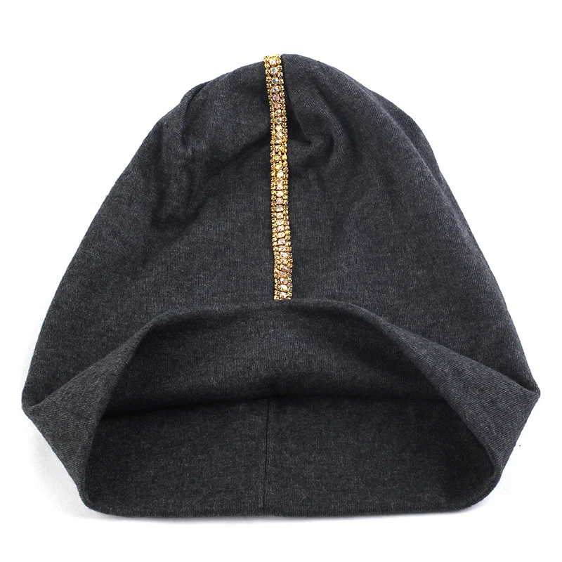 Geebro metal Rhinestones Slouchy Skullies Beanies For Women Female Autumn Bonnets Caps Winter Cotton Stretch Casual Hats