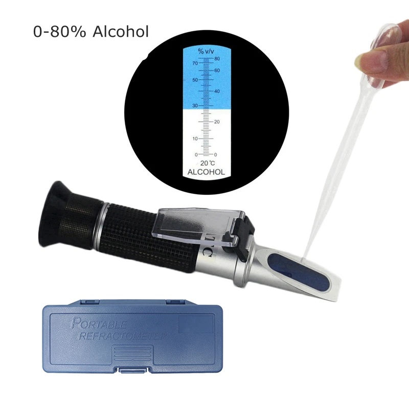 

Handheld Alcohol Refractometer 0-80 %V/V Hydrometer Refractometer For Alcohol Moonshine Concentration ATC Spirits Tester