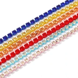 1 Yard SS6/SS8/SS12 Colorful Rhinestone Chain Glass Rhinestones Trimming Crystal Cup Chain For DIY Sewing Clothes Accessories