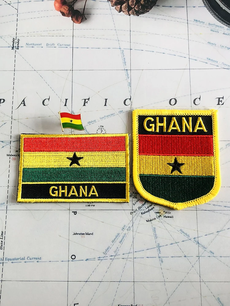 GHANA Naszywki z flagą narodową Naszywka z tarczą i kwadratową przypinką Jeden zestaw na opaską na tkaninie Ozdoba plecaka — zdjęcie 2