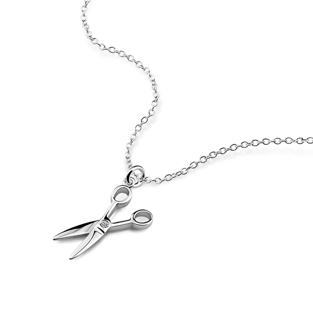 

Girls Fashion Scissors Pendant Necklace Creative 100% 925 Sterling Silver Chocker Woman Chain Solid silver Jewelry Wholesale