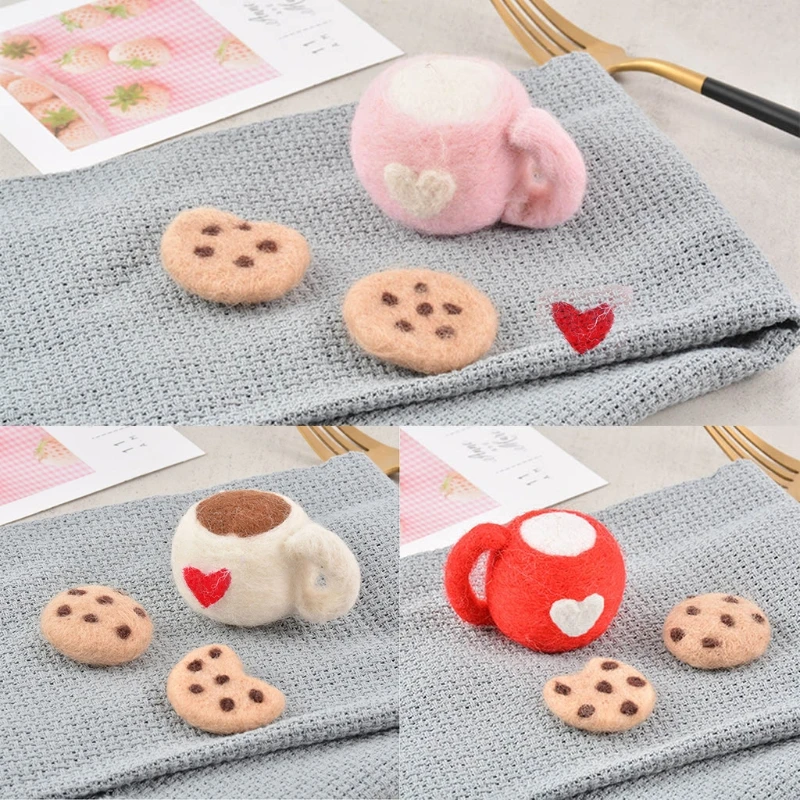 3Pcs DIY Baby Wolle Filz Milch Tee Tasse + Cookies Dekoration Neugeborenen Fotografie Prop