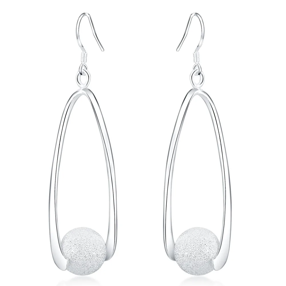 Trendy design silver color frosted bead drop earrings fashion party jewelry woman dangles earrings best gift new arrival