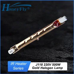 HoneyFly 10pcs J118 Infrared Gold Lamp 250W 220-240V 118mm Halogen Lamp Bulb R7S Quartz Twin Spiral IR Heating Element Drying