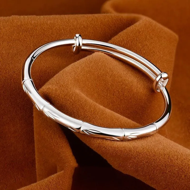 SA SILVERAGE Pure Silver 999 Smooth Push-pull Bracelet Bamboo Creative Bangles for Women 2021 Bangle Bracelet 999 silver