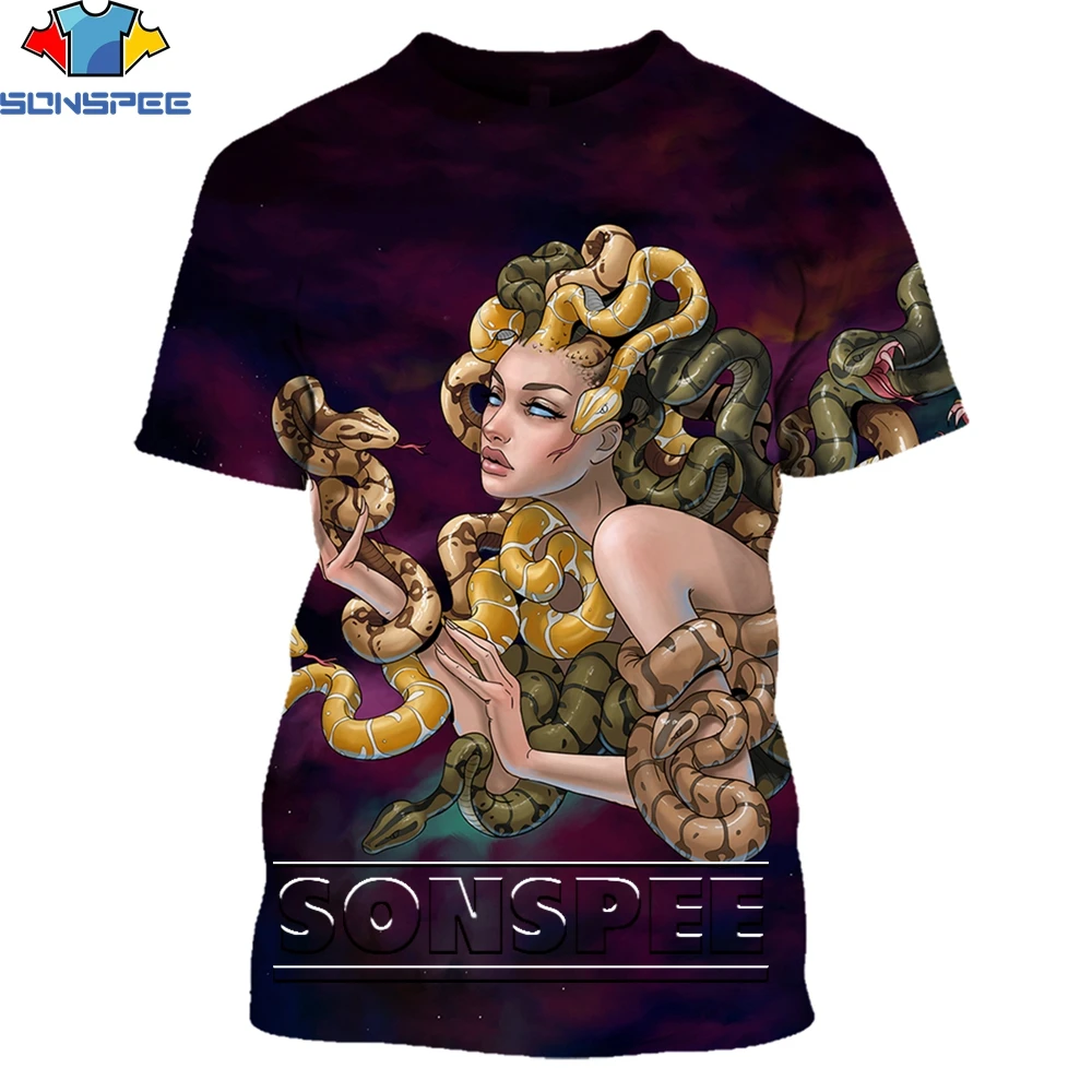 SONSPEE Power Sexy Medusa Shirt 3D Printing Men Women's Summer Fashion Snake Girl Harajuku Man Oversize Tshirt Kids Tshirts Top