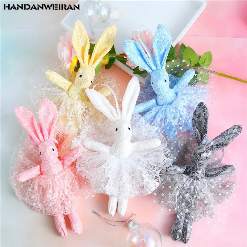 1PCS Cute Lace Gauze Wishing Rabbit Animal Fill Pendant Holiday Gift For Girls&Boys&Childs Christmas Gift 20CM HANDANWEIRAN