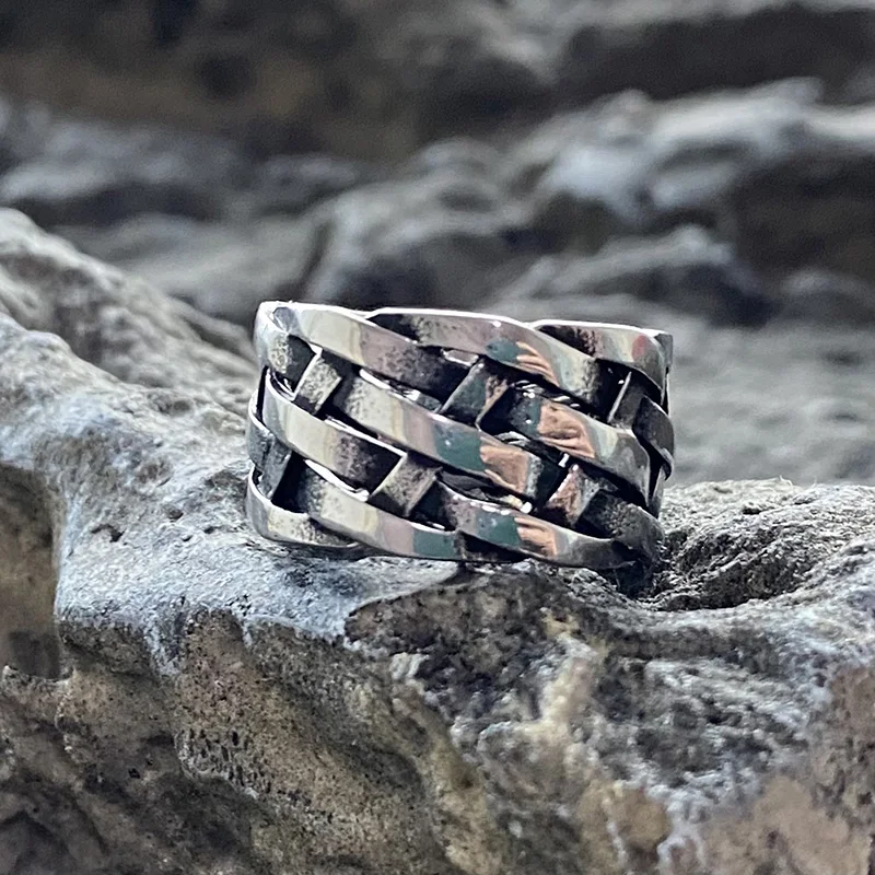 Weave Knot Viking Stainless Steel Ring Nordic For Men Gift Retro Womens Jewelry Vintage Fashion Metal Steel  Geometric Wholesale