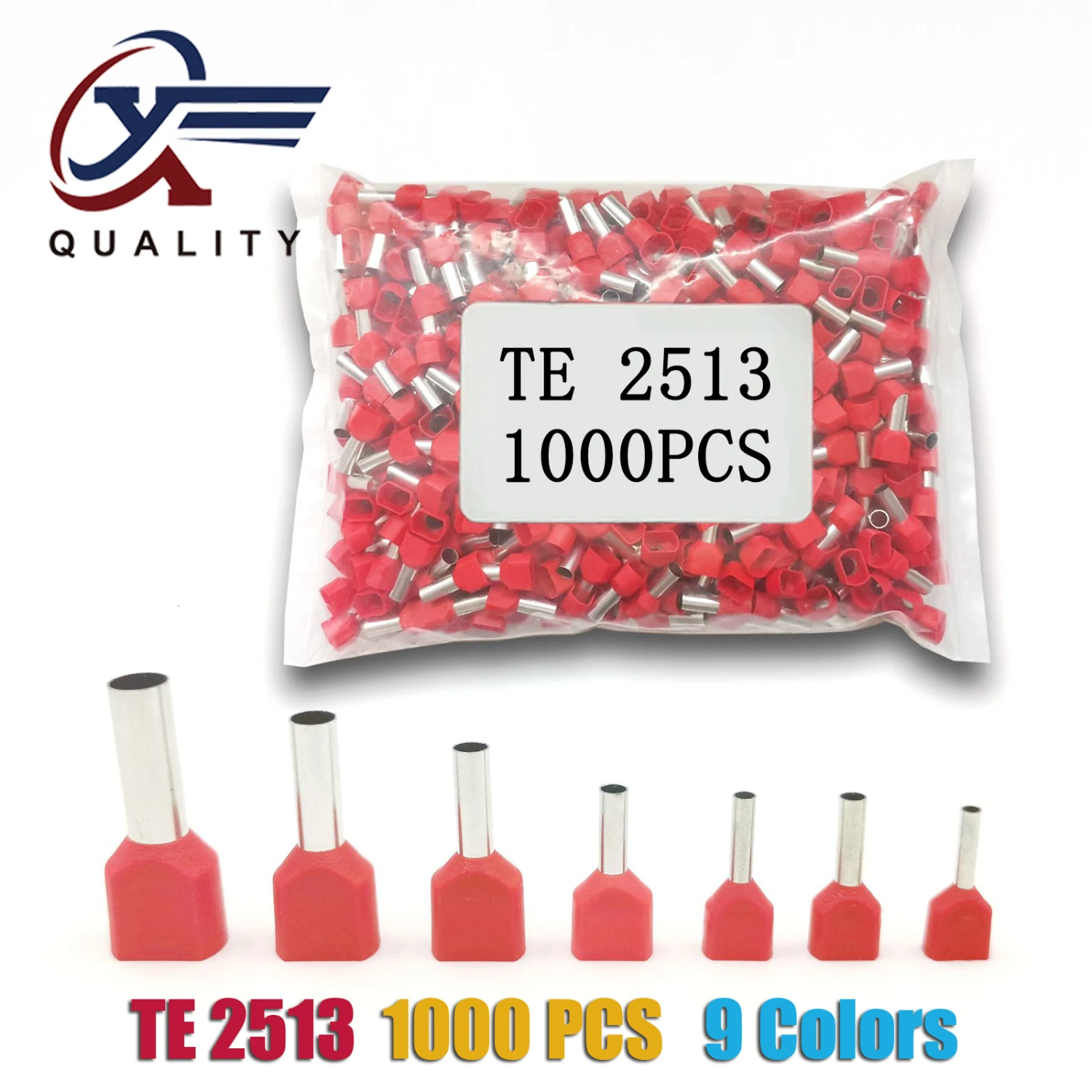 

1000pcs/Pack TE 2513 Insulated Ferrules Terminal Block Double Cord Terminal Copper Insulated Crimp terminal Wires 2x2.5mm2