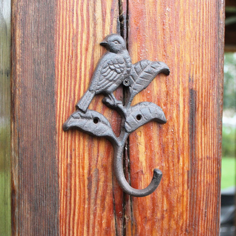 Rustic Bird On Branch Cast Iron Wall Hook With 1 Hanger Farm House Accents Handmade Home Garden Decor Flower Leaves Metal Rack