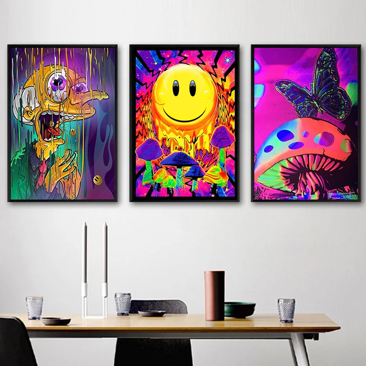 مخدر LSD Blacklight قماش الفن طباعة اللوحة المشارك يطبع جدار صور ديكور المنزل جدار ديكور لا الإطار