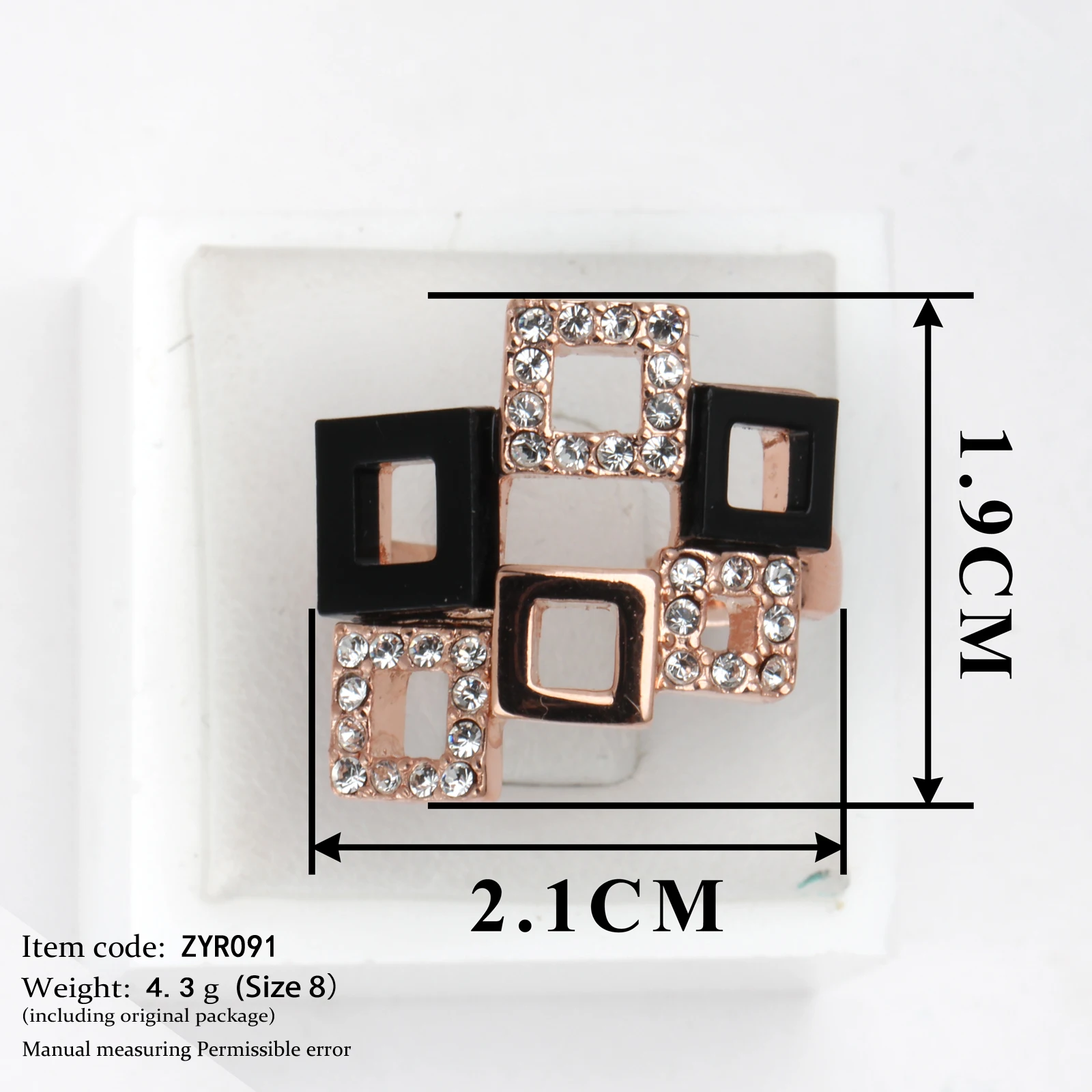 Unusual Party Square Acrylic Retro Rings for Women Rose Gold Color Zircon Cocktail Ring Accessories Fashion Jewelry DFR091