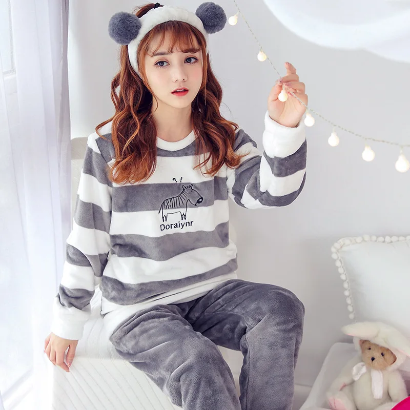 

Womens Pajamas Set Pajama Sets Cartoon Pyjamas Women Homewear Animal Sleepwear Female Pajama Winter Thick Warm Flannel Thin