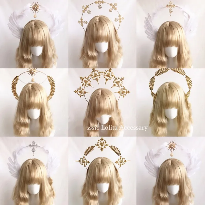 Lolita Sun Godmother's Headwear Headband KC Gothic White Angel Wings Virgin Mary Bead Chain Baroque Tiara Hair Accessories