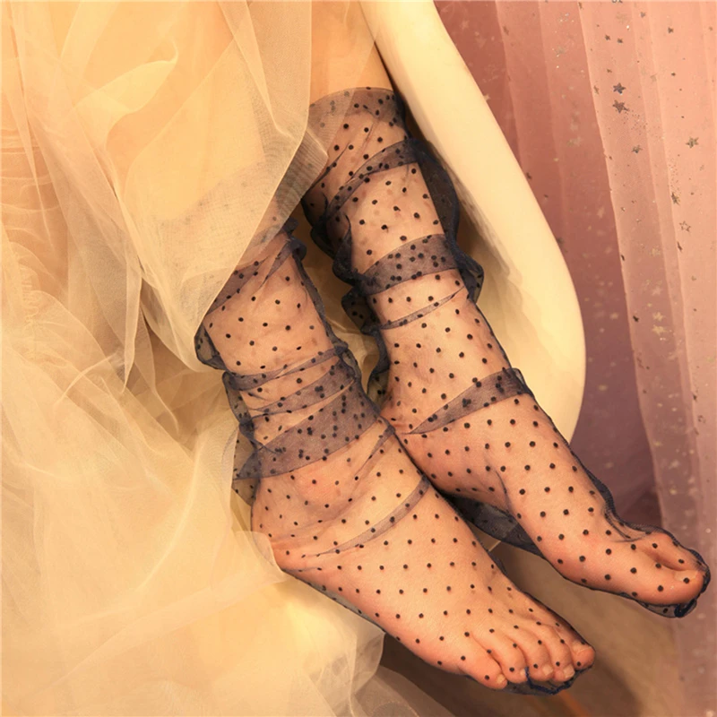 Spring Summer New Small Dot Women Socks Harajuku Mesh Girl Socks Thin Polka Dot Transparent Ladies Socks Cute School Girl Socks