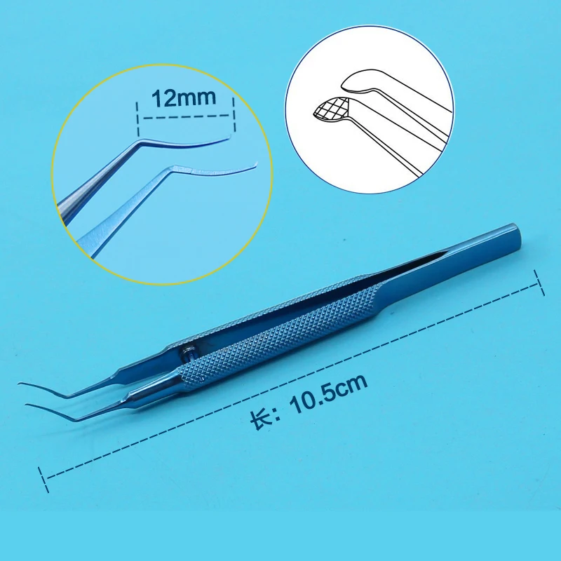 

Titanium Utrata Capsulorhexis Forceps Curved Angle 105mm long Tape location ophthalmic instrument surgical