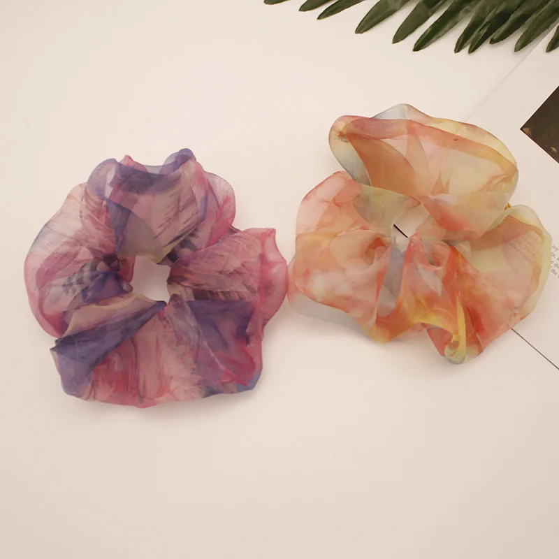 Lystrfac 2021 New Oversized Organza Print Scrunchie for Women Girls Elastic Hair Bands Hair Tie Ponytail Holder Hair Accessories