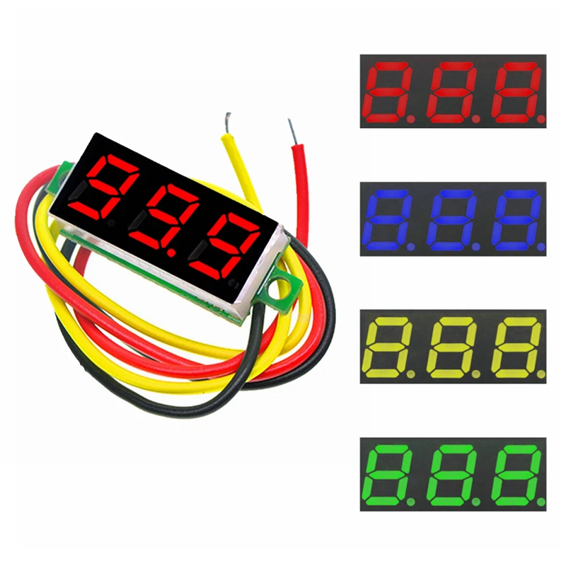 0.28นิ้ว DC 0-100V 3สาย Mini โวลต์มิเตอร์จอแสดงผล LED แผงโวลต์มิเตอร์การตรวจสอบเครื่องตรวจจับ