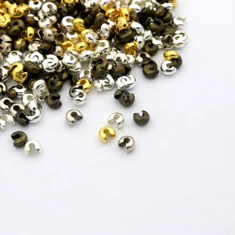 100pc 4mm Bronze Silber Farbe Metall Runde Halskette Schnur Kette Crimp Ende Perlen Für Schmuck Machen Diy Armband großhandel Versorgung – Detail 10