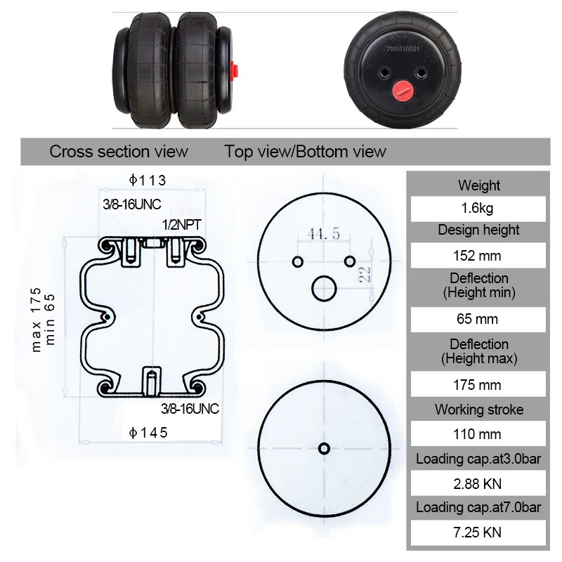 2E6X6 Double convolute air spring airbag Air Ride Suspension Bag pneumatic bag shock absorber