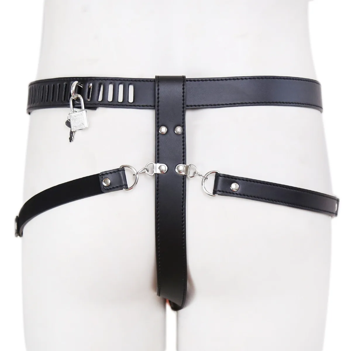 Male Erotic Underwear Leather Strap Panties With Metal Lock Chastity Device Belt Penis Sleeve Cock Cage For Gay Men Sex Party