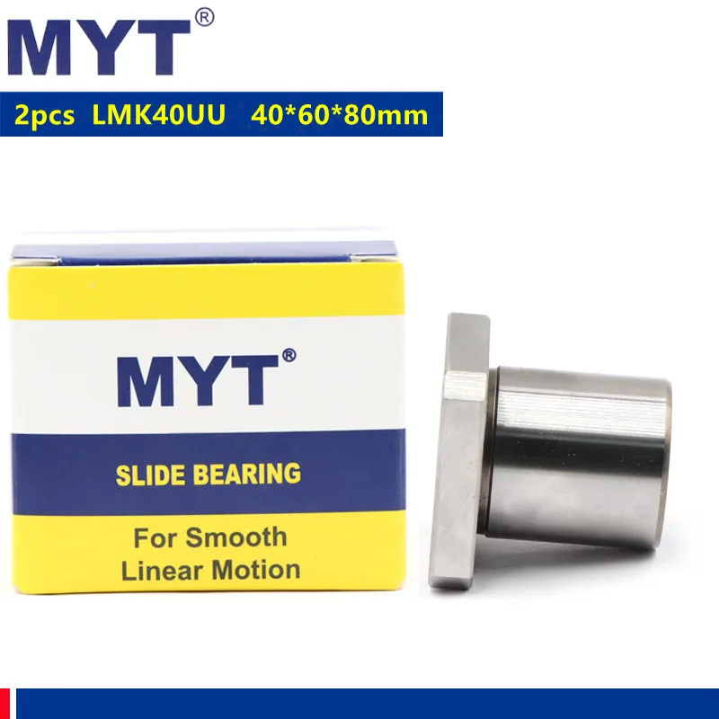 2pcs MYT high precision LMK40UU 40*60*80 mm  Square Flange Linear Bearing LMK40 40mm CNC Router 3D printer parts linear shaft