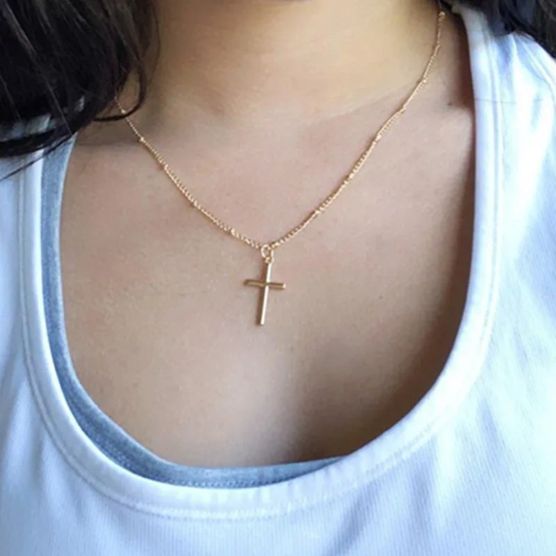 Thin Simple Cross Pendant Necklace For Women Jewelry Gift Silver Color Chain Choker Unisex Men Daily Party Classic Accessories