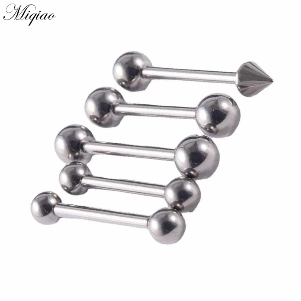 Miqiao 4pcs Trendy Explosion Style Stainless Steel Inner Teeth Round Bead Straight Tongue Nail Body Exquisite Piercing Jewelry