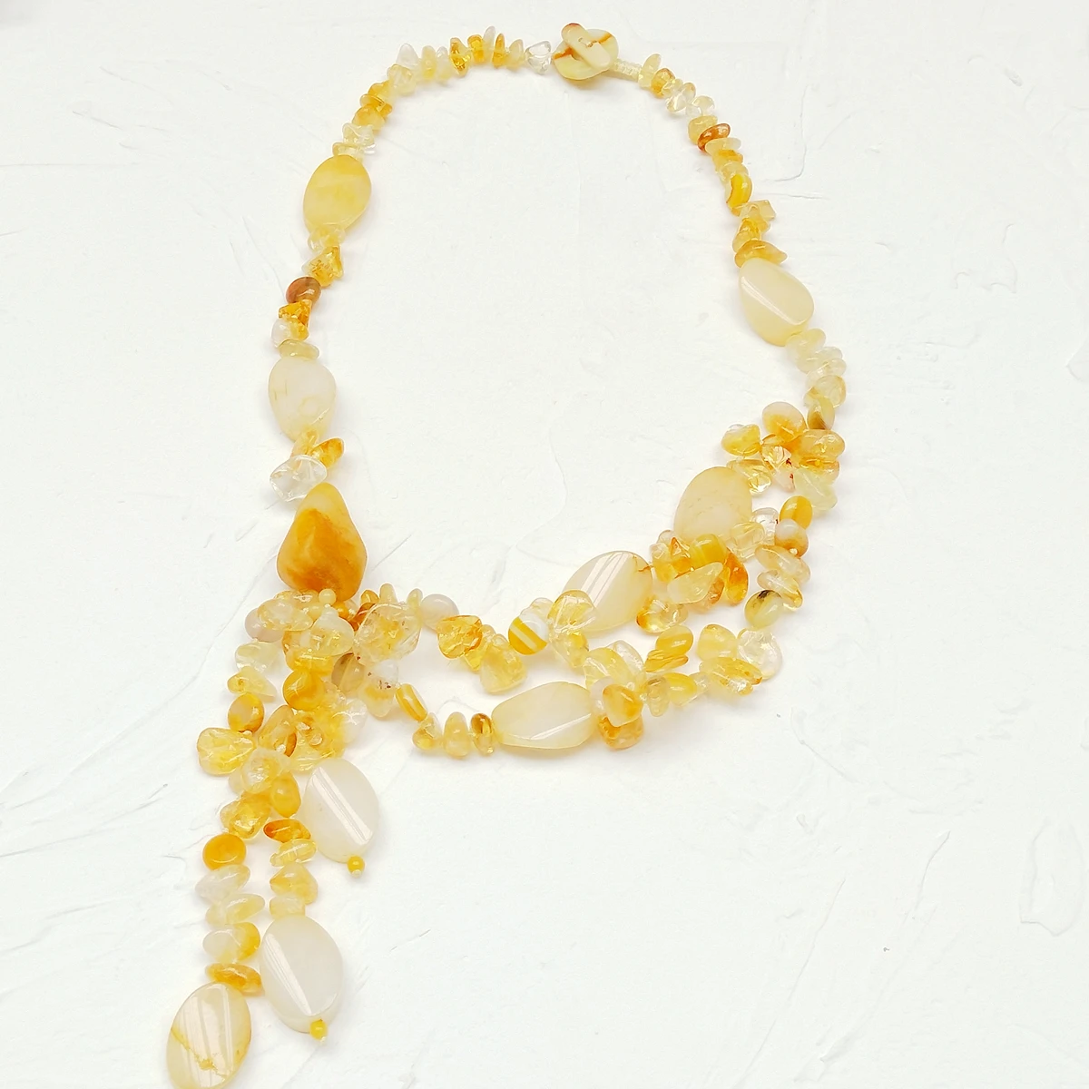 Lii Ji Yellow Necklace Citrine Yellow Jade Agate Tassels Necklace 23'' Money Stone Women Party Jewelry