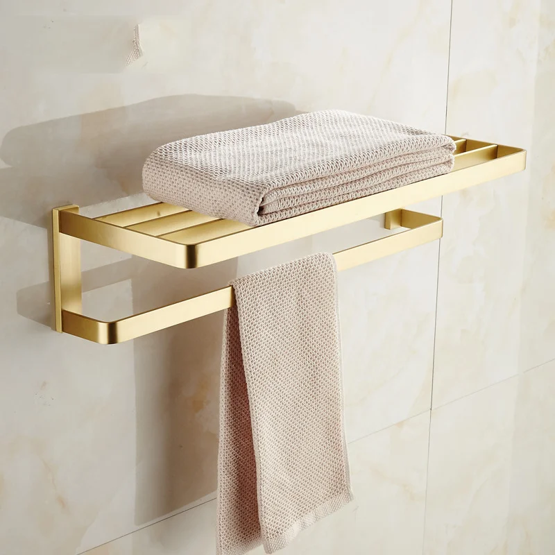 Brass Gold Bathroom Hardware Set Double Layer Bath Towel Rack Toilet Room Storage Rack Bathroom Accessories Set