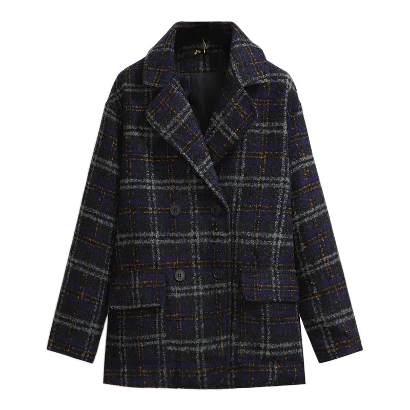 150Kg Plus Größe frauen Herbst Winter Plaid Woolen Mantel Büste 159cm 6XL 7XL 8XL 9XL 10XL Lose casual Anzug Kragen Jacke Blau