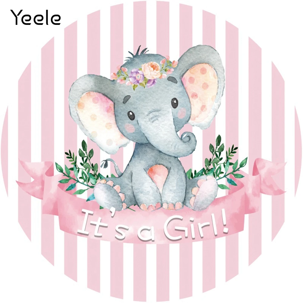 

Yeele Newborn Baby Shower Girl Round Elasticity Backdrop Circle Elephant Safari Party Photography Background For Photo Studio